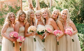 The Bride and Her Bridesmaids
Photography: Elizabeth Messina
Read More:
http://www.insideweddings.com/weddings/spring-garden-wedding-in-montecito-california/277/ Ribbon-trimmed veil and champagne dresses