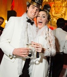 Bride %26 Groom with New Year's Party Hats
Photography: Karlisch Photography
Read More:
http://www.insideweddings.com/weddings/a-festive-new-years-eve-wedding-at-an-art-deco-venue-in-dallas/1053/ Wedding on new year's eve bride and groom in white with feather boa, champagne, and new year top hat