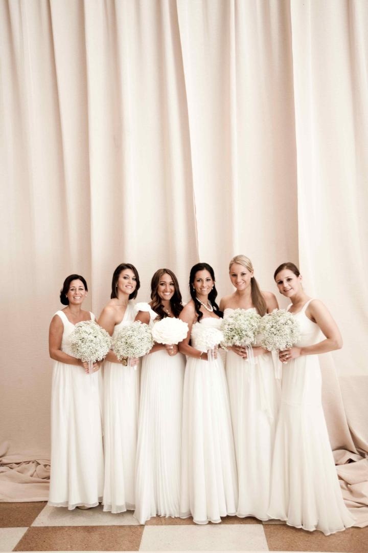 White Bridesmaid Dresses
Photography: Lauren Ross Photography %26 Nancy Cohn Photography
Read More:
http://www.insideweddings.com/weddings/sophisticated-breakers-wedding-with-pink-florals/335/ Mismatched floor length bridesmaid dresses in white