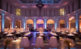 Winter Wonderland Reception
Photography: The Day by Ira Lippke
Read More:
http://www.insideweddings.com/weddings/elegant-winter-wedding-with-frosted-decor-at-a-museum-in-brooklyn/1113/ Ballroom wedding blue purple pink lighting winter theme white silver decor wedding reception