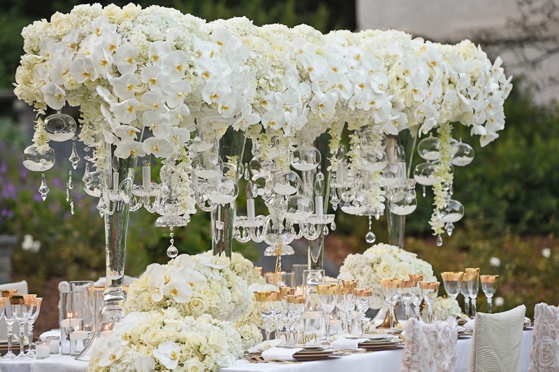 Cascading Orchid Centerpieces
Photography: Carasco Photography
Read More:
http://www.insideweddings.com/weddings/styled-shoot-combines-old-world-charm-and-contemporary-fashion/849/ wedding tablescape with orchids, hydrangeas, roses, gold details