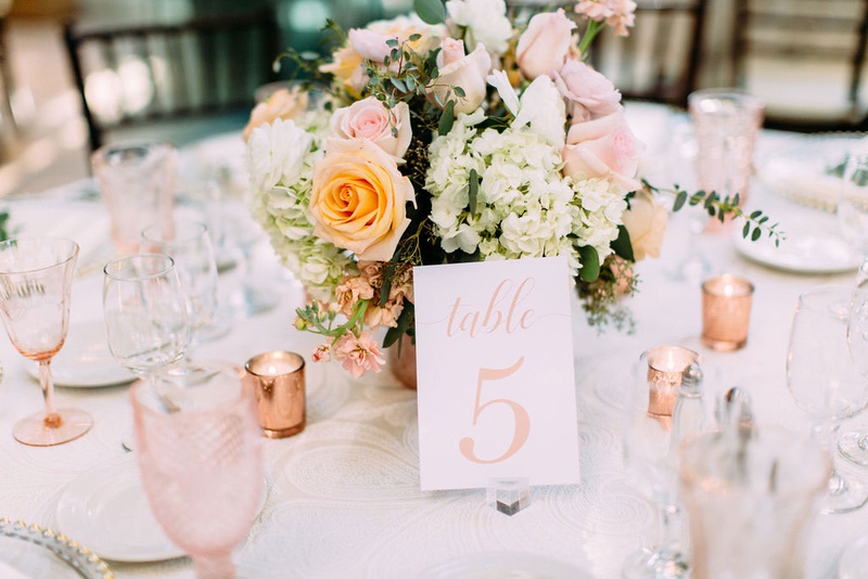 Pink Calligraphy Table Number
Photography: Ashley Paige Photography
Read More:
http://www.insideweddings.com/weddings/elegant-outdoor-fall-wedding-at-a-rustic-chic-venue-in-malibu/1244/ wedding reception table number on acrylic lucite stand rose gold pink rose white hydrangea flowers