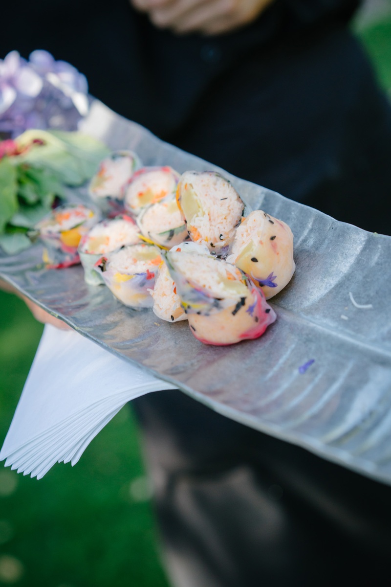 Spring Rolls Served on the Tray
Photography: Karlisch Photography
Read More:
http://www.insideweddings.com/weddings/modern-rustic-wedding-full-of-flowers-and-geometric-details/906/ spring rolls with flowers served on the tray at wedding