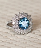 Colored Stone Engagement Ring
Photography: Bob %26 Dawn Davis Photography
Read More:
http://www.insideweddings.com/weddings/oceanfront-ceremony-opulent-pink-and-metallic-reception/407/ Single Stone antique-style engagement ring with blue center stone