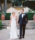 Couple Holding Hands, Looking At Each Other
Photography: Lane Dittoe Photography
Read More:
http://www.insideweddings.com/weddings/charming-wedding-at-california-estate-inspired-by-european-villa/817/ a bride in a soft trumpet wedding gown holding hands with her groom in classic black tuxedo outside