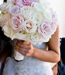 Rose Bridal Bouquet
Photography: Handeland Tesoro Photography
Read More:
http://www.insideweddings.com/weddings/romantic-ocean-view-wedding-in-santa-barbara-california/464/ Pink and white roses in bouquet with rhinestones