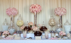 Reception Dessert Bar
Photography: Handeland Tesoro Photography
Read More:
http://www.insideweddings.com/weddings/romantic-ocean-view-wedding-in-santa-barbara-california/464/ Wedding reception sweets station with pink roses