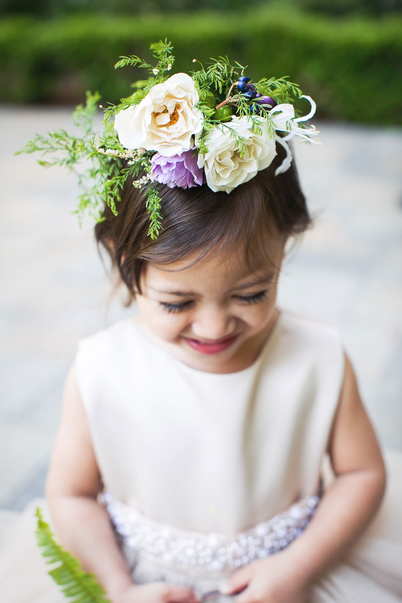 Lavender %26 Ivory Flower Girl Crown
Photography: Callaway Gable
Read More:
http://www.insideweddings.com/weddings/modern-in-the-round-ceremony-whimsical-garden-inspired-reception/1155/ Wedding flower girl with flower crown white and purple blooms greenery to match basket