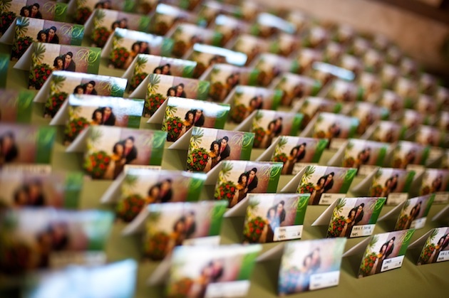 Personalized Escort Cards
Photography: Kim Fox Photography
Read More:
http://www.insideweddings.com/weddings/colorful-indian-summer-wedding-at-a-golf-course/449/ Seating cards with picture of couple and monogram