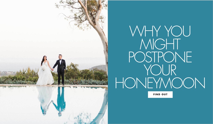 6 Reasons to Delay Your Honeymoon
Article: 6 Reasons to Delay Your Honeymoon
Photography: Katie Shuler Photography
Read More:
http://www.insideweddings.com/news/travel-honeymoon/6-reasons-to-delay-your-honeymoon/4603/ Why you might postpone your honeymoon wedding planning tips