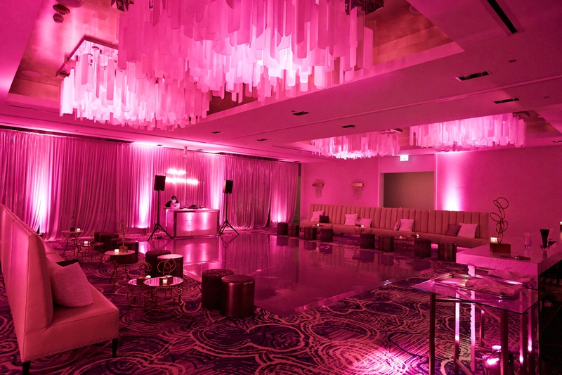 Pink %26 White After-Party
Photography: KingenSmith
Read More:
http://www.insideweddings.com/weddings/modern-romantic-wedding-with-glam-geometric-details-in-chicago/1171/ wedding reception after party separate ballroom bright pink lighting white furniture miami nightclub