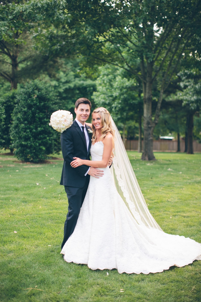 The Bride and Groom
Photography: David %26 Tammy Molnar
Read More:
http://www.insideweddings.com/weddings/an-exquisite-backyard-wedding-in-tennessee/532/ Young couple in wedding attire on grass lawn