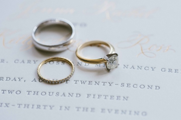 Brides Yellow Gold Engagement Ring With Single Stone Pave Wedding Band And Grooms Platinum Brides Yellow Gold Engagement Ring With Single Stone Pave Wedding Band And Grooms Platinum