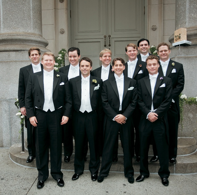 The Groom and His Groomsmen
Photography: Gruber Photographers
Read More:
http://www.insideweddings.com/weddings/english-garden-inspired-fall-wedding-in-new-york-city/210/ Men outside in long tail tuxdos