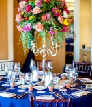 Round Navy Tablescape, Vibrant Florals
Photography: Kathleen Geiberger Photography
Read More:
http://www.insideweddings.com/weddings/vibrant-colorful-seaside-wedding-in-southern-california/928/ round navy tablescape vibrant florals tall arrangement silver candelabrum spanish flair wedding