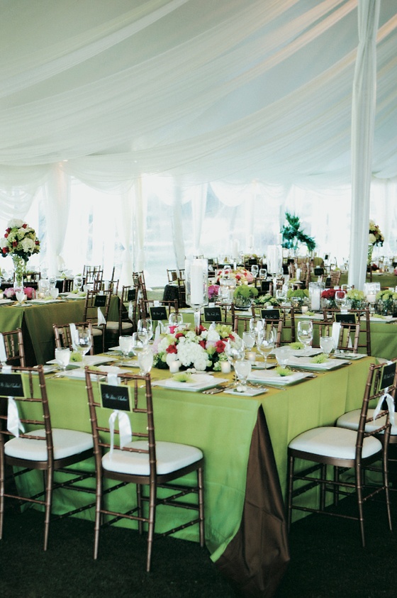 Tented Reception Space
Photography: Tamara Lackey Photography
Read More:
http://www.insideweddings.com/weddings/lime-green-hued-fall-wedding-in-south-carolina/219/ White and green table décor