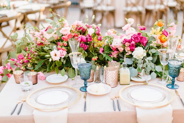 Outdoor Ceremony Reception with Bright Color Palette at LA Outdoor Ceremony Reception with Bright Color Palette at LA