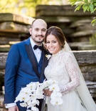 Bride %26 Groom in Elegant Ensembles
Photography: Lilly Photography
Read More:
http://www.insideweddings.com/weddings/traditional-greek-orthodox-ceremony-ballroom-reception-in-chicago/1105/ Groom in navy blue tuxedo with black bow tie bride in high neck lace bridal gown orchid bouquet