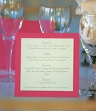 Pink Menu Card
Photography: Christofer Jae Photography
Read More:
http://www.insideweddings.com/weddings/asian-inspired-oceanfront-wedding-in-big-sur-california/110/ Pink and white menus on wine glass table