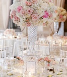 Crystal Reception Vase with Flowers
Photography: Bob %26 Dawn Davis Photography
Read More:
http://www.insideweddings.com/weddings/glamorous-ballroom-wedding-with-personalized-details-in-chicago/952/ Tall wedding centerpiece round table with pink rose, white rose, white hydrangea flowers