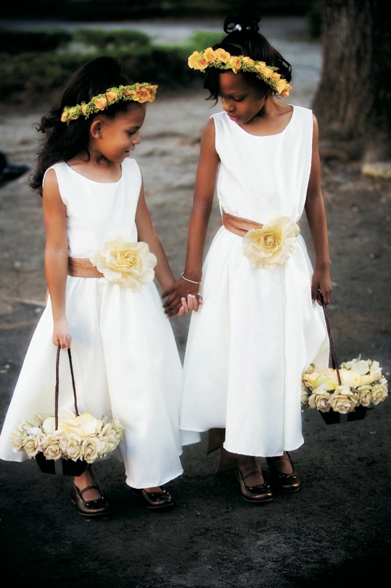 Autumn Wedding Flower Girls
Photography: LaCour Photography
Read More:
http://www.insideweddings.com/weddings/fall-wedding-at-the-vizcaya-museum-and-gardens-in-miami-florida/218/ African American flower girls in white dresses