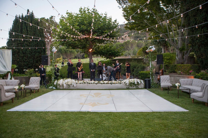 Reception Décor Photos Outdoor Dance Floor Under Strings of Lights