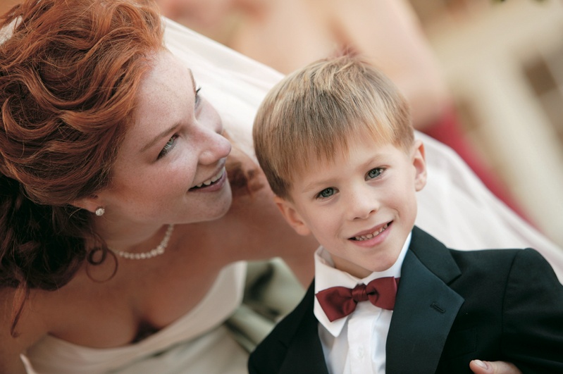 Ring Bearer Bow Tie
Photography: Mark Staff Photography
Read More:
http://www.insideweddings.com/weddings/autumn-inspired-golf-club-wedding-in-south-carolina/149/ Bride with ring bearer in tux and red bow tie