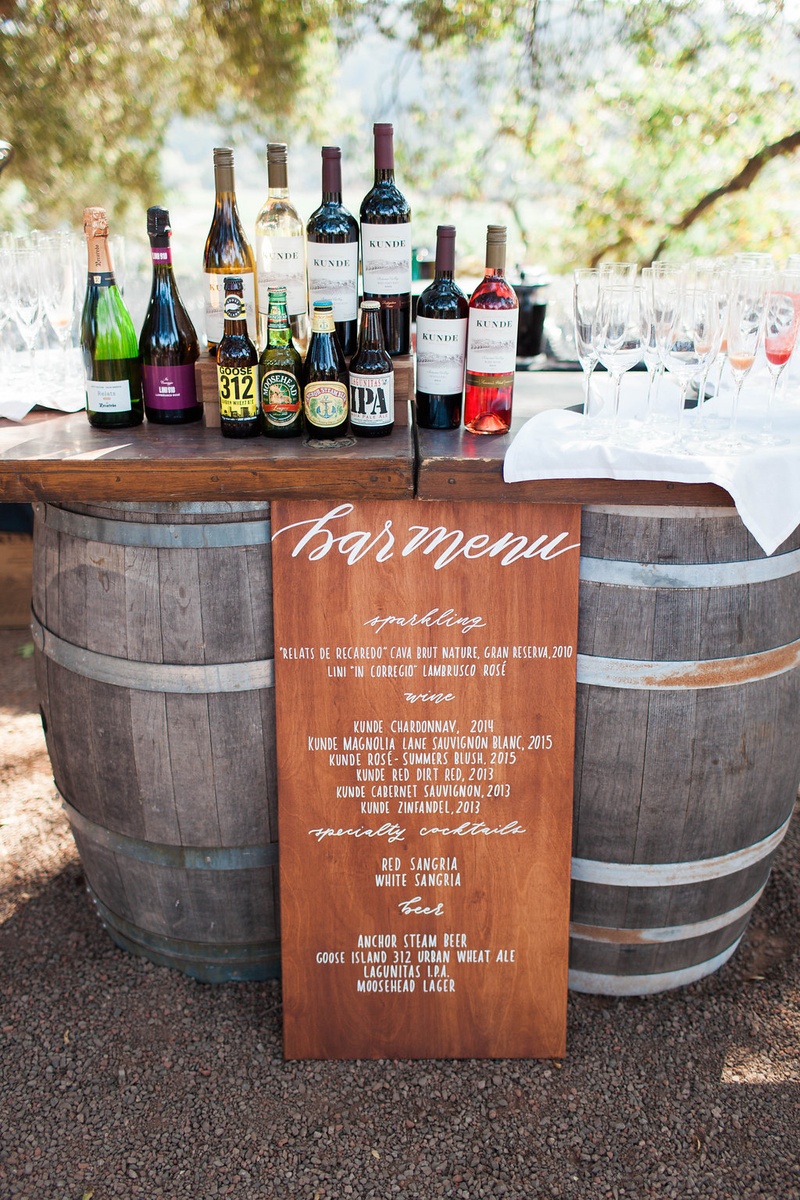 Rustic, Wooden Bar Menu, Barrels
Photography: Katie Shuler Photography
Read More:
http://www.insideweddings.com/weddings/rustic-chic-outdoor-wedding-at-a-winery-in-northern-california/945/ rustic wooden bar menu barrels wine whiskey northern california winery wedding custom
