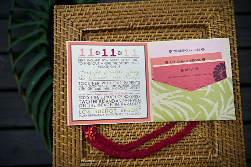 Tropical Wedding Invitation
Photography: Carla Ten Eyck Photography
Read More:
http://www.insideweddings.com/weddings/tropical-destination-beach-wedding-in-costa-rica/422/ Tropical wedding invite on top of rattan charger