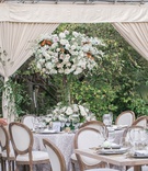 Rustic-Elegant Décor Under Tent
Photography: Jessica Claire Photography
Read More:
http://www.insideweddings.com/weddings/destination-la-wedding-with-natural-rustic-organic-decor/1134/ white french upholstered chairs around round and wood tables tall centerpiece drapery clear tent