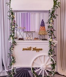 "Sweets Shoppe" Dessert Cart
Photography: Amy Anaiz Photography
Read More:
http://www.insideweddings.com/weddings/luxe-springtime-wedding-inspiration-shoot-with-delectable-desserts/1120/ Wedding reception dessert cart idea macaron tower desserts on trays garland flowers