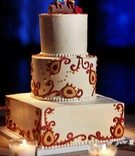 Indian Wedding Cake
Photography: STAK Photography
Read More:
http://www.insideweddings.com/weddings/elegant-indian-wedding-at-an-iconic-venue-in-new-york-city/382/ Hindu ceremony fabric design on three layer cake