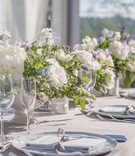 Grey Linens and Candles
Photography: Melani Lust Photography
Read More:
http://www.insideweddings.com/weddings/indoor-ceremony-and-tented-reception-with-modern-neutral-palette/1073/ grey linens, white flowers with some blue and lavender, fake grey tapered candles