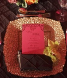 Pink and Gold Place Setting
Photography: Punam Bean
Read More:
http://www.insideweddings.com/weddings/brightly-colored-fall-wedding-in-new-york/317/ Brown linens and gold-textured charger plate