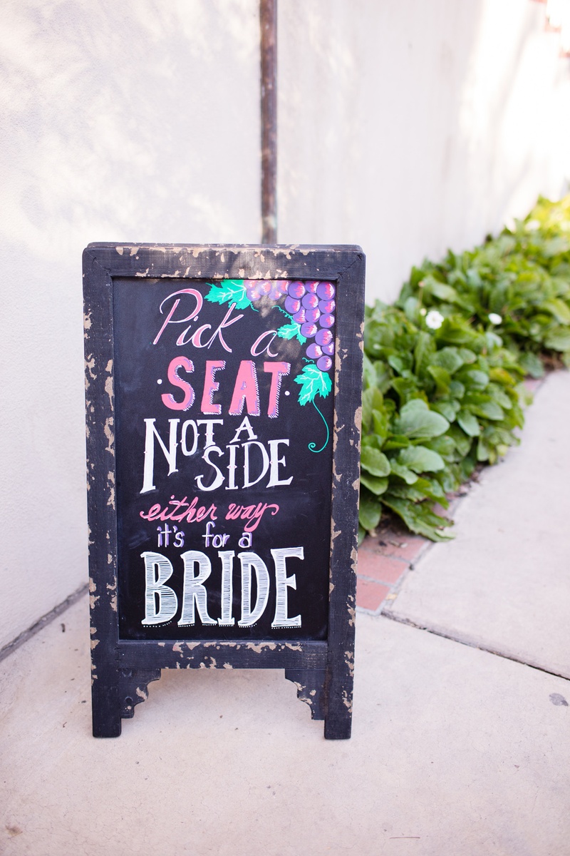 Clever Chalkboard Ceremony Sign
Photography: Acqua Photo
Read More:
http://www.insideweddings.com/weddings/balboa-park-wedding-with-wine-inspired-color-scheme-in-san-diego/948/ rustic chalkboard sign with grapes, same-sex wedding chalkboard ceremony sign