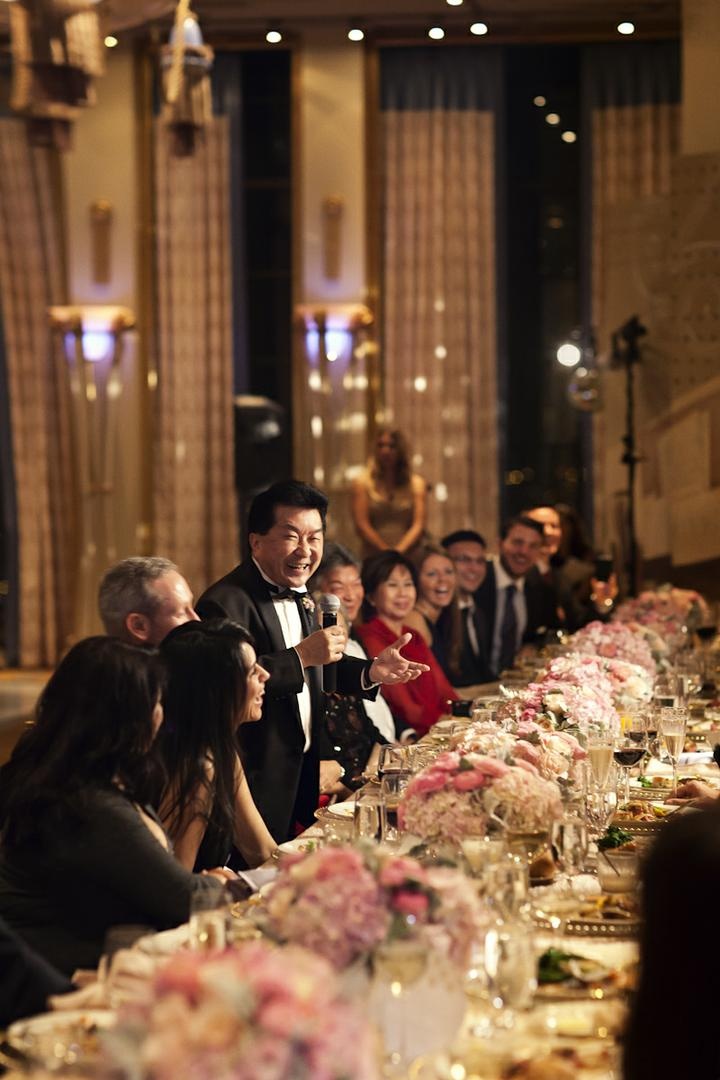 Toasts at Reception
Photography: Catherine Hall Studios
Read More:
http://www.insideweddings.com/weddings/metropolitan-san-francisco-wedding-at-luxury-hotel/411/ Wedding guest giving speech with microphone at table