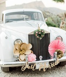 Wedding Car with Pink %26 Gold Decorations
Photography: Ether %26 Smith
Read More:
http://www.insideweddings.com/weddings/youtube-singer-megan-nicoles-romantic-outdoor-wedding-in-malibu/1163/ Wedding car getaway car gold flower pink fan just married sign green heart wreath