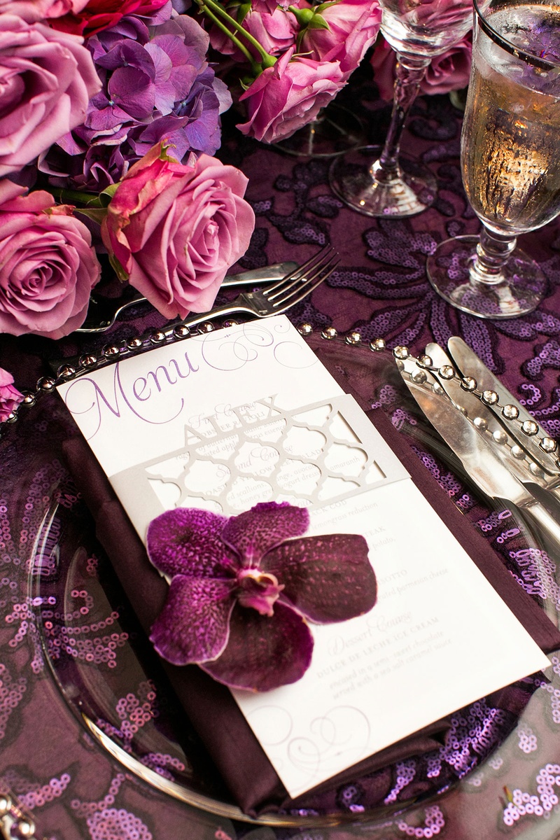 Pink and Purple Reception Tablescape Details and Menu
Photography: Katie Stoops Photography
Read More:
http://www.insideweddings.com/weddings/bright-playful-oceanfront-wedding-with-delectable-four-course-menu/757/ menu calligraphy pink purple flowers roses linens glass plateware orchid