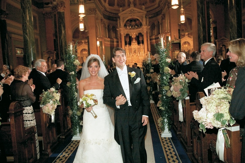 Newlyweds' Ceremony Recessional
Photography: Gruber Photographers
Read More:
http://www.insideweddings.com/weddings/english-garden-inspired-fall-wedding-in-new-york-city/210/ Bride and groom exit church ceremony
