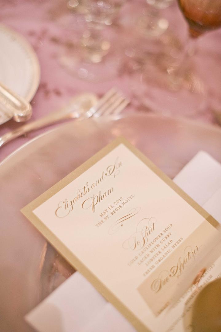 Gold Menu Card
Photography: Harwell Photography
Read More:
http://www.insideweddings.com/weddings/romantic-woodland-inspired-atlanta-wedding-with-natural-details/433/ White and gold border wedding dinner menu stationery