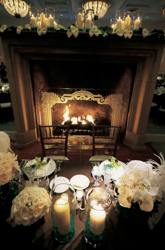 Ivory Tablescape and Fireplace
Photography: Tony Florez Photography
Read More:
http://www.insideweddings.com/weddings/peacock-feather-themed-wedding-in-santa-barbara-california/166/ Four Seasons Resort The Biltmore Santa Barbara reception