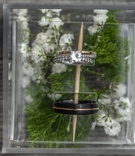 Rings in Box of Foliage
Photography: Kesha Lambert Photography
Read More:
http://www.insideweddings.com/weddings/sweet-simple-alfresco-wedding-with-gold-details-in-the-poconos/1242/ round diamond pavé band, black men's wedding ring with rose gold stripe, acrylic box with greenery