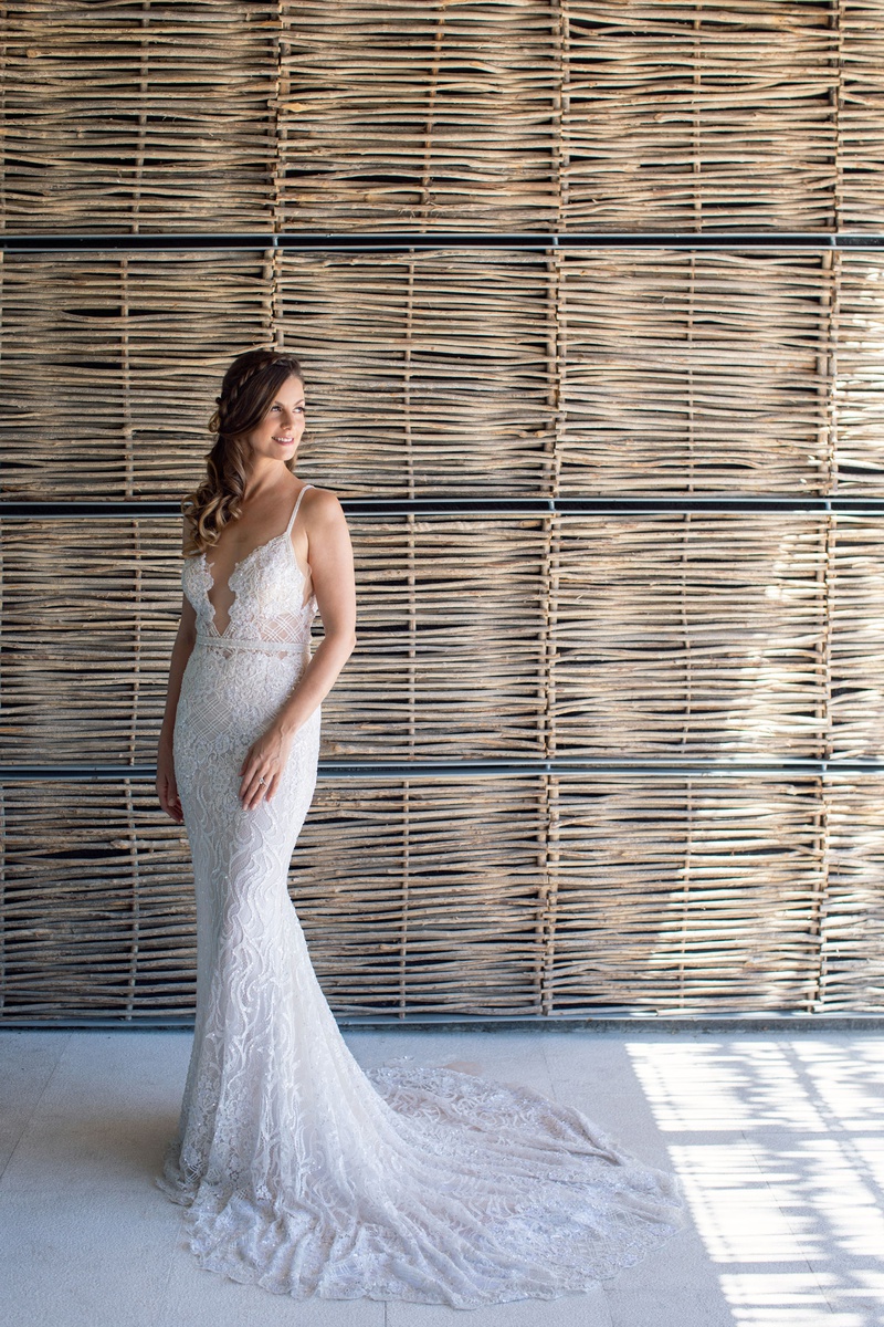 Beach Wedding Dress for Cabo Ceremony
Photography: Collin Pierson Photography
Read More:
http://www.insideweddings.com/weddings/beach-wedding-ceremony-romantic-reception-inspiration-in-cabo/1304/ wedding portrait of bride in berta wedding dress long hair pulled to side plunging neckline form fit
