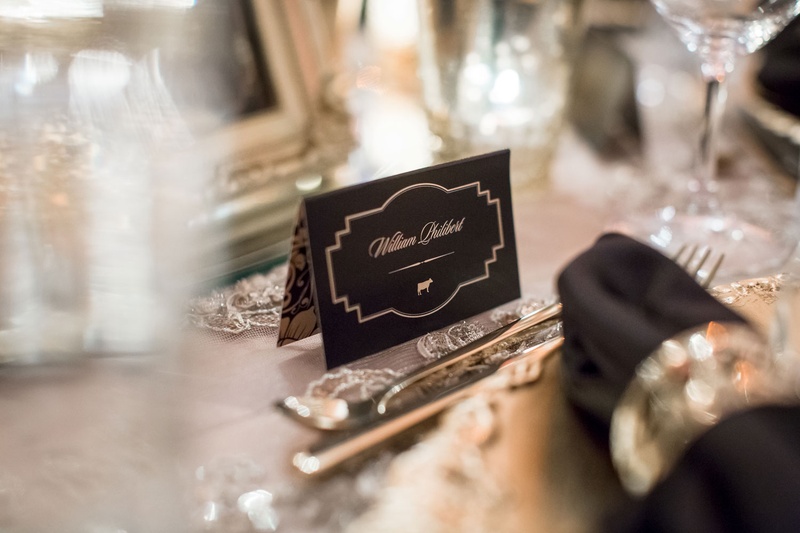 Black %26 Gold Place Card with Selection
Photography: Magnolia Studio
Read More:
http://www.insideweddings.com/weddings/charming-church-ceremony-romantic-ballroom-reception-in-quebec/1075/ Black and gold place card with menu selection icon cow on escort card tent format