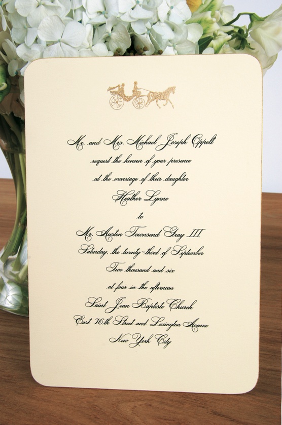 Ivory Wedding Invitations
Photography: Gruber Photographers
Read More:
http://www.insideweddings.com/weddings/english-garden-inspired-fall-wedding-in-new-york-city/210/ Invite card with round edges and horse motif
