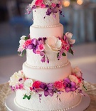 Pink %26 Purple Sugar Flower Cake
Photography: Fred Marcus Studio
Read More:
http://www.insideweddings.com/weddings/pink-purple-garden-inspired-tented-wedding-in-new-york/624/ White wedding cake with purple, pink, and white sugar flowers