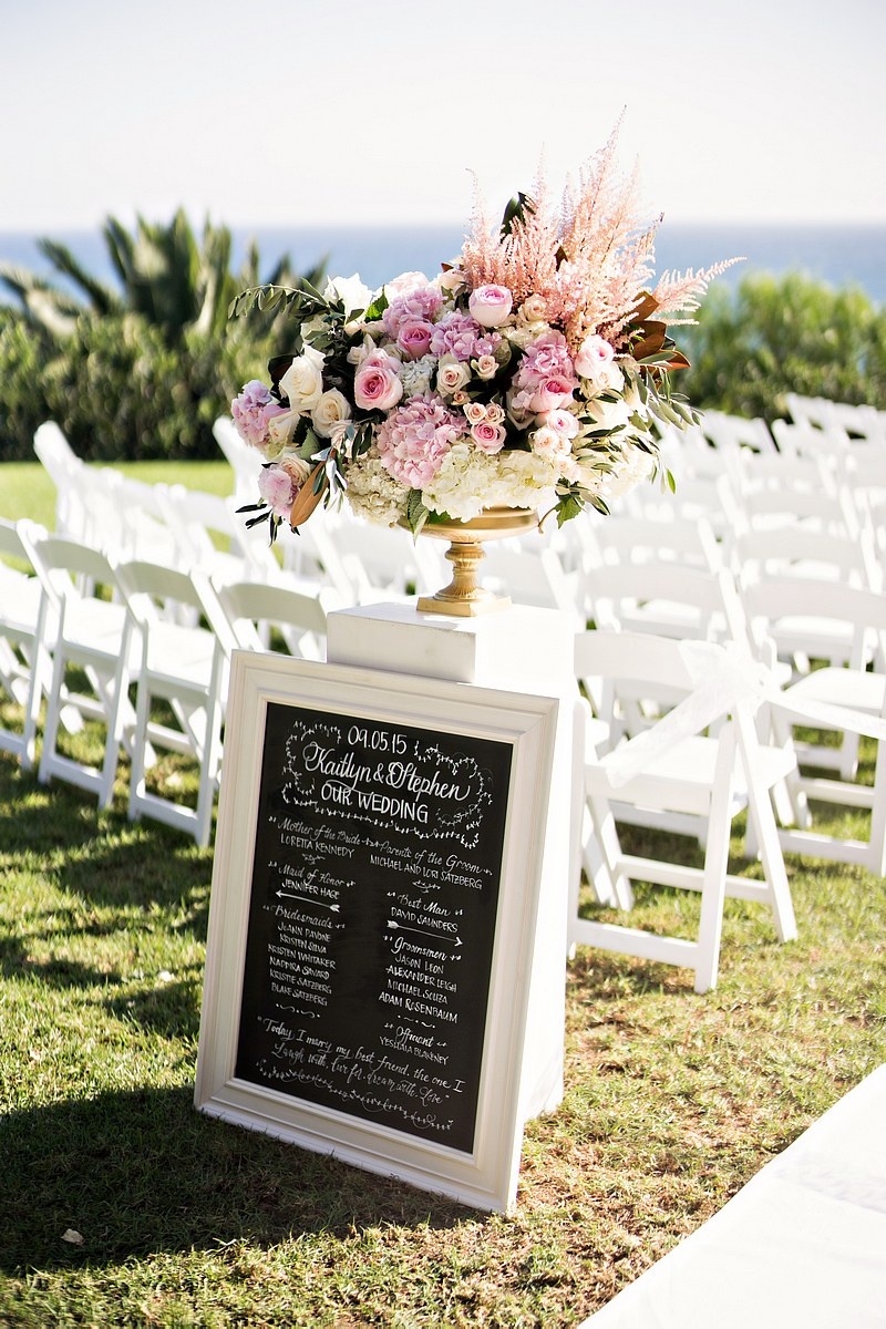 Wedding Party Blackboard Sign at Ceremony
Photography: Laurie Bailey Photography
Read More:
http://www.insideweddings.com/weddings/oceanfront-wedding-ceremony-classic-romantic-ballroom-reception/854/ wedding party ceremony sign blackboard outdoor wedding pacific ocean program chalk