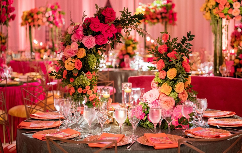 Circular Vibrant Centerpiece
Photography: Clane Gessel Photography
Read More:
http://www.insideweddings.com/weddings/colorful-city-view-wedding-featuring-indian-and-japanese-traditions/1353/ round table chameleon chair collection seating circle wedding reception centerpiece