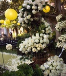 White Rose Ceremony Décor
Photography: John Solano Photography
Read More:
http://www.insideweddings.com/weddings/chic-black-white-green-wedding-at-the-beverly-hills-hotel/254/ Aisle decoration with garland of white roses
