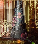 Five-Layer Black Floral Wedding Cake
Photography: Erika Delgado Photography
Read More:
http://www.insideweddings.com/weddings/unique-wedding-with-greenery-black-and-oxblood-decor-in-miami/1091/ wedding cake designed by groom with cake designer hand painted flower details black contrast paint
